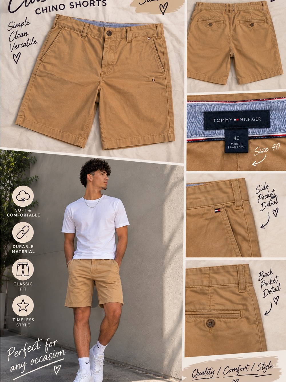 Tommy Hilfiger Men’s Flat Front Chino Shorts - Tan